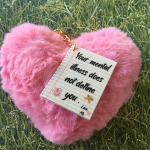 Mental Health Fuzzy Heart Keychain Pink